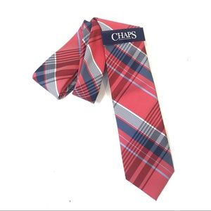 Chaps Red White Blue Plaid Classic Tie NEW